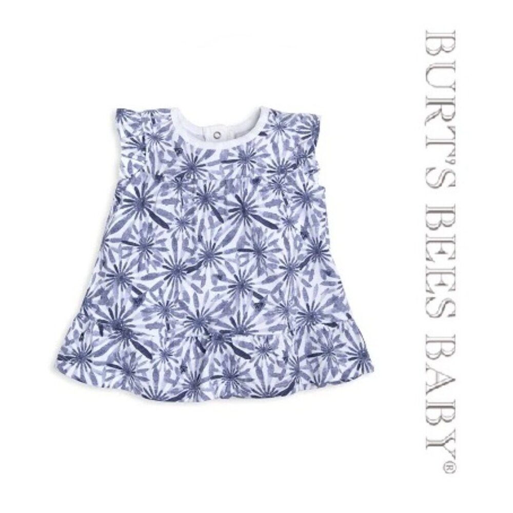 Burt's Bees Baby | Blue Daisy Peplum Organic Cotton Dress | Size 6-9 Months